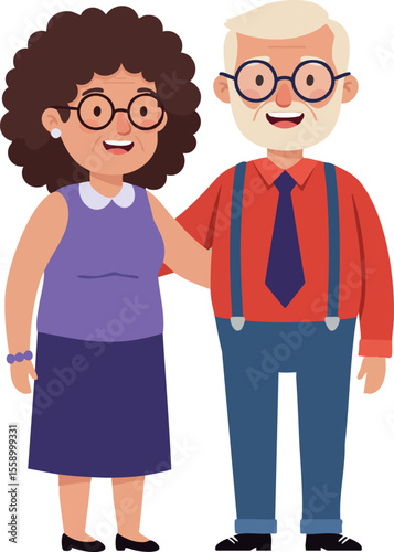 Elderly couple standing together happy smiling senior man and woman with glasses and casual clothing vector illustration