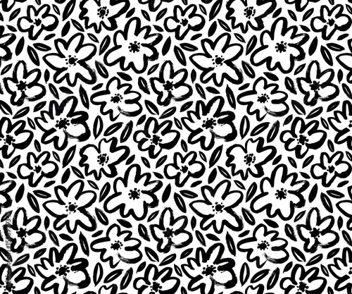 Elegant Vintage Floral Vector Pattern with Nature-Inspired Flowers and Leaves in a Timeless Decorative Seamless Design