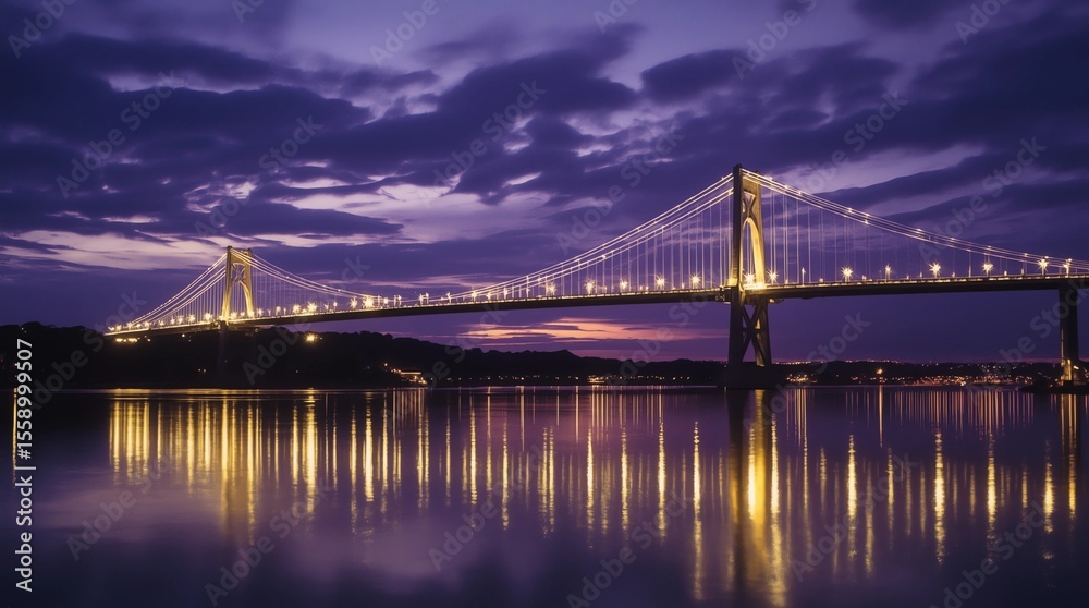 Obraz premium Queensferry crossing bridge over the firth of forth at blue hour