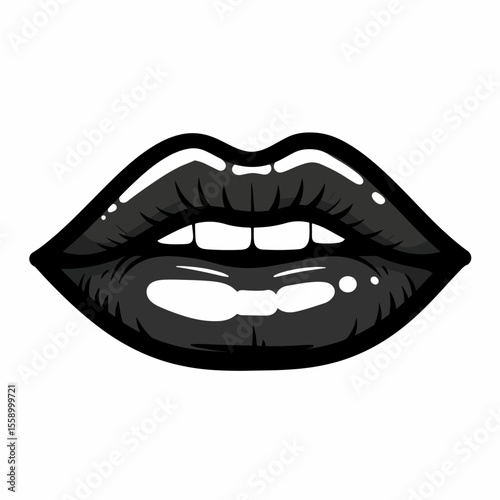 Sensual black lips illustration. Romantic kiss day graphic design for social media. Perfect black lips for invitations and cards.  World Kiss Day celebration image for your design projects.