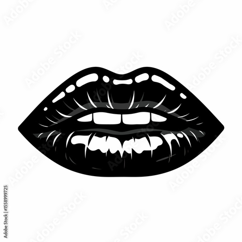 Sensual black lips, romantic kiss illustration.  Kissing lips image perfect for World Kiss Day greeting cards. This passionate lips illustration is ideal for romantic designs.