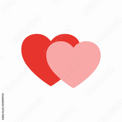 Two hearts symbol for World Kiss Day. Red and pink hearts illustration perfect for romantic greeting cards and social media posts.  This loving hearts design is ideal for celebrating World Kiss Day.