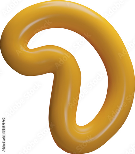 Glossy yellow abstract 3D loop shape, geometric curved form.