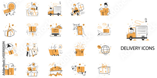 Delivery simple concept 24 color icons set .Vector illustration.	
