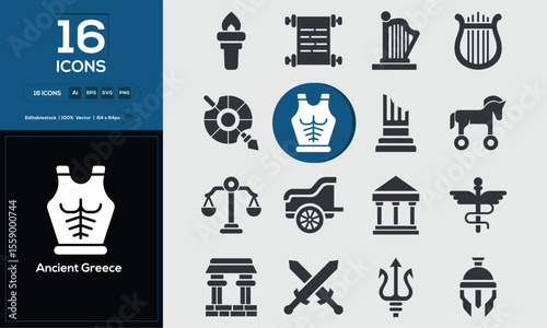 Ancient Greece minimal Line Icon – Editable Stroke – Perfect for App, Website, and UI Design