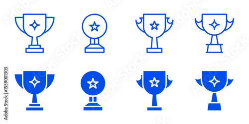 Trophy & Award Icon Set – Editable Stroke and Solid Style Symbols for Victory, Winner & Achievement