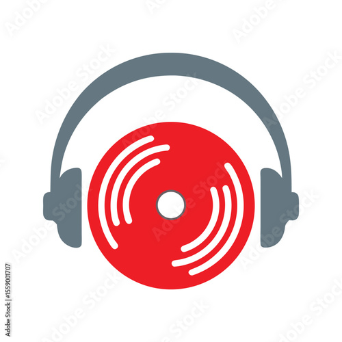 Red disc with headphones music sound