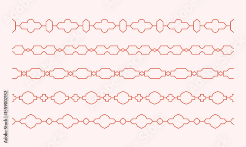 Oriental style outline arabic borders. Simple geometric indian, arabic seamless patterns, frames