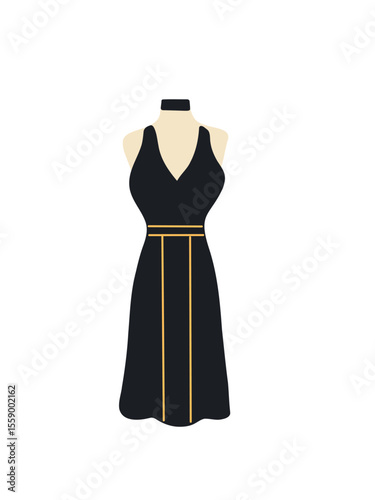 black midi dress on a mannequin on a white background