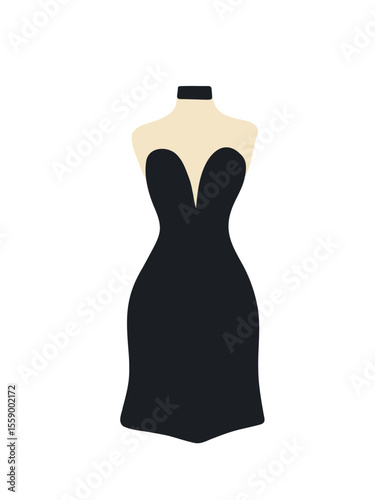 fashionable black dress on a mannequin on a white background