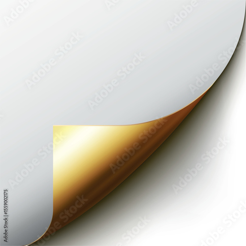 White sheet of paper with a folded corner revealing a golden inner surface.
