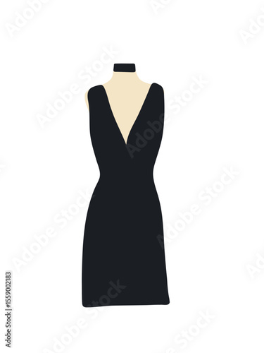 simple black midi dress on a mannequin on a white background