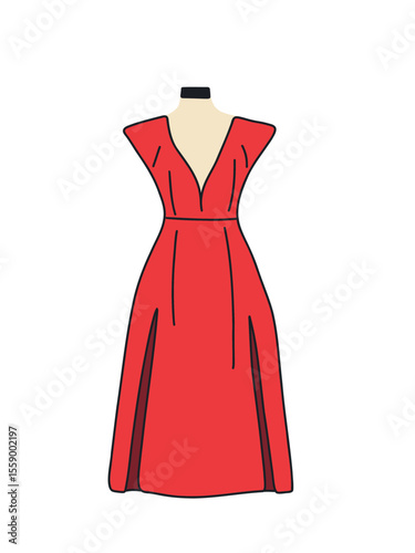 fashionable red dress on mannequin, vector