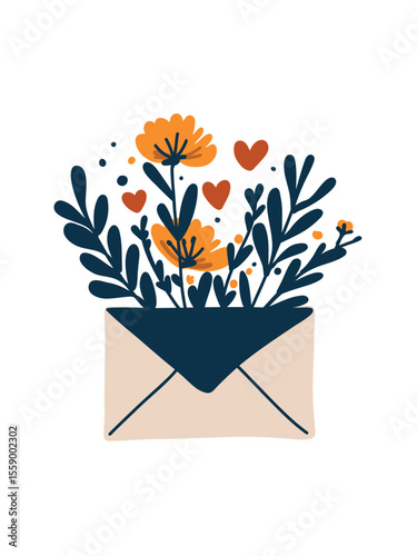 greeting card with envelope and flowers