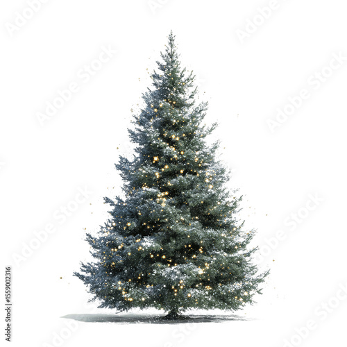 Majestic Snow-Covered Christmas Tree with Sparkling Lights