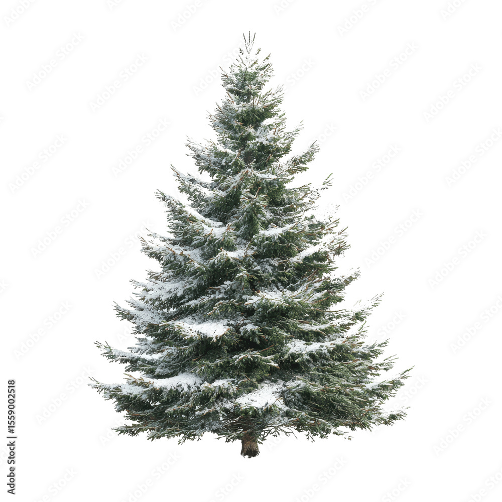 Fototapeta premium Snow-Covered Evergreen Tree Isolated on White Transparent background