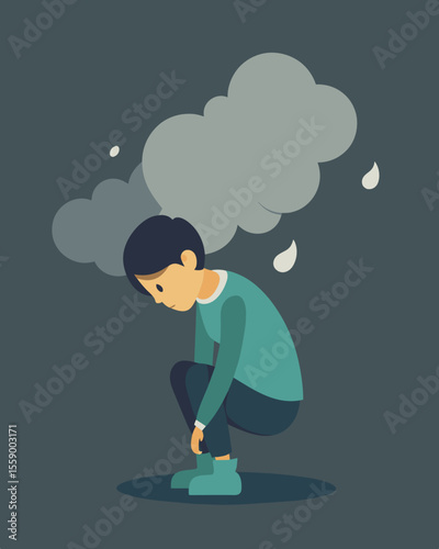 The fog weighs heavy on the shoulders of the individual making them feel lost and ped in their own mind.. Vector illustration