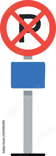 No parking traffic sign with blue blank information panel vector illustration for street regulation and urban driving control