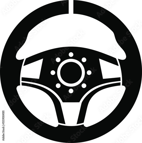 A black steering wheel of a car is isolated on white background
