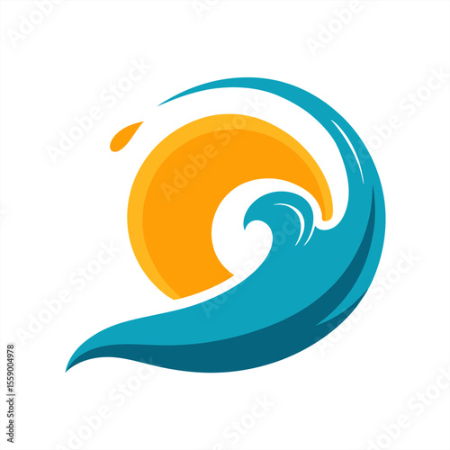 Artistic sunset wave curl with splash vector illustration on transparent background for web and graphic design
