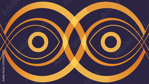 Abstract geometric design with golden arcs and circles in transparent format