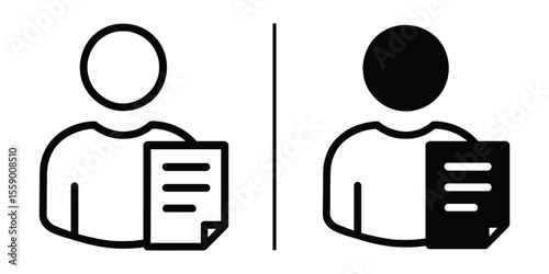 Contractual duality: A graphic illustration depicting two figures, one in outline and the other in filled black, each holding a document, symbolizing contrast and choices.