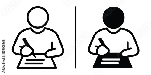 Icons of Drafting: A simple, yet effective illustration depicting the act of drafting, with two stylized human figures diligently focused on their task. Evoking thoughts of planning, documenting.