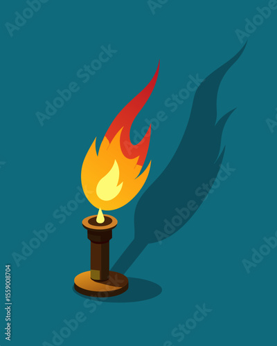 What started as a small flame soon grew into a roaring gaslight its shadow stretching and looming ominously over those who dared challenge its presence.. Vector illustration