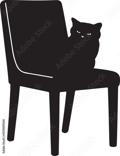 Black silhouette of a cat sitting on a chair