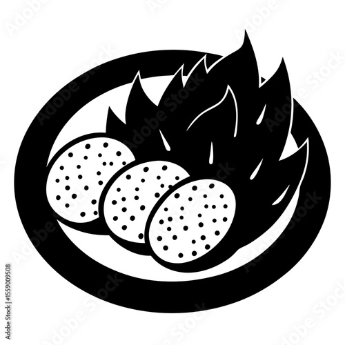 Three falafel balls on a plate with garnish silhouette vector illustration