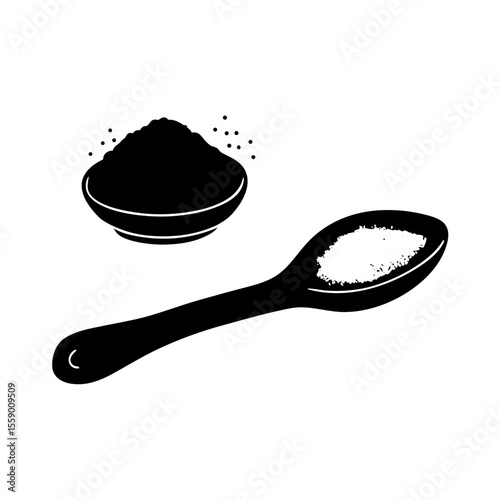 Bowl and spoon with sugar or salt silhouette vector illustration
