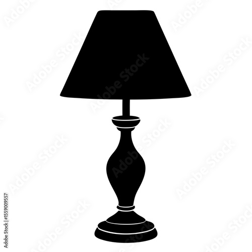 Elegant table lamp with lampshade silhouette vector illustration