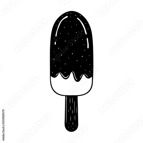 Delicious popsicle with chocolate topping silhouette vector illustration