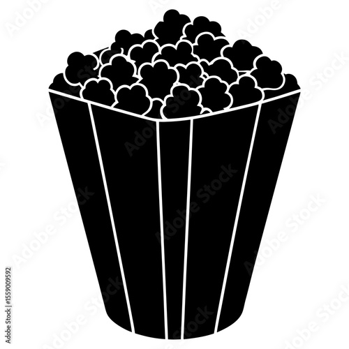 Full striped popcorn bucket snack food cinema silhouette vector illustration