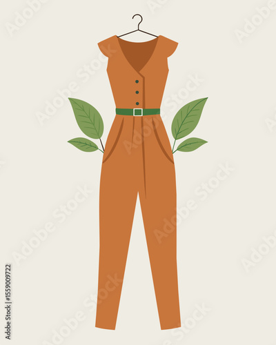 A chic jumpsuit made from organic silk and created by a fashion label dedicated to promoting fairtrade practices and supporting local artisans.. Vector illustration