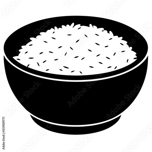 Bowl full of rice grains simple black silhouette vector illustration