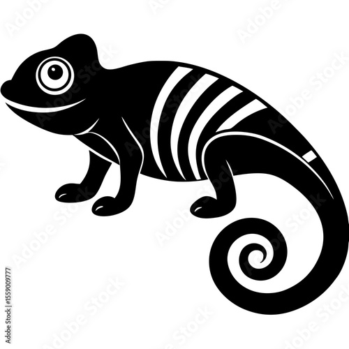 Stylized chameleon with stripes black silhouette vector illustration