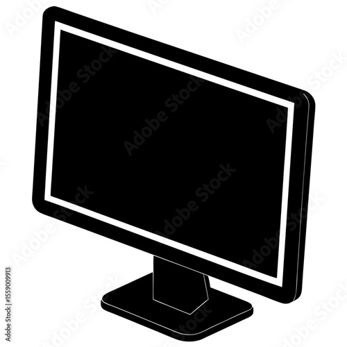 Black computer monitor screen display device silhouette vector illustration
