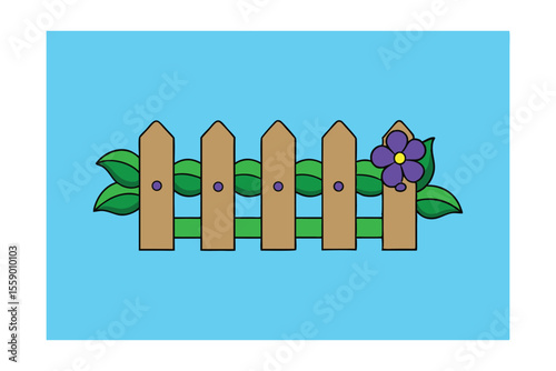 Charming Wooden Fence with Flower Illustration