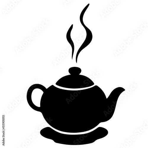 Black silhouette of a teapot with steam, isolated vector illustration