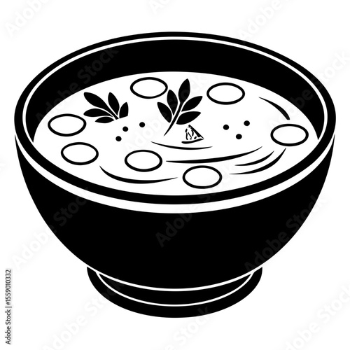 Bowl of soup with garnish and ingredients silhouette vector illustration