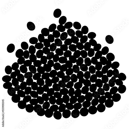 Pile of black beans or seeds food ingredient silhouette vector illustration