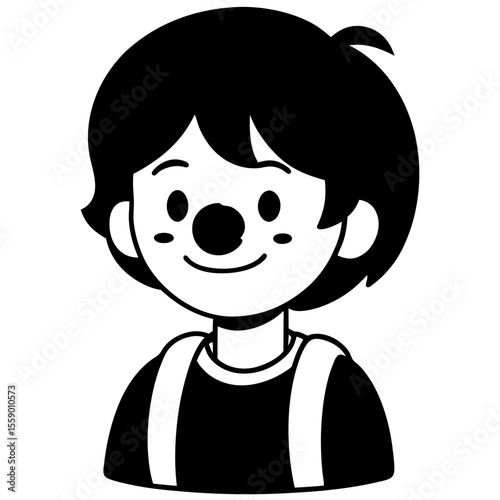 Cartoon clown with red nose and suspenders silhouette vector illustration