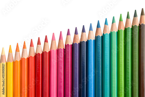 Colorful pencils row - art supplies on transparent background
