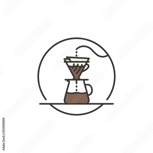 V60 pour-over icon highlighting slow brew artistry. Ideal for craft coffee shops, minimalist branding, and filter method sections emphasizing clarity, balance, and smooth taste