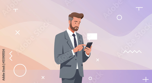 a man in a suit and tie holding a cell phone
