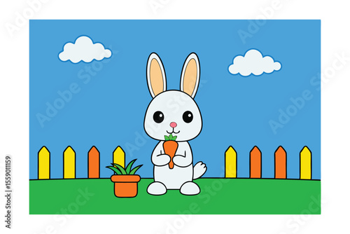 Adorable Bunny Rabbit in Garden Illustration