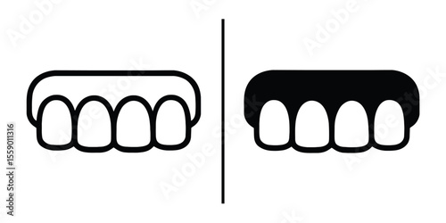 Dental Health Comparison: A stark illustration contrasts a set of healthy, white teeth against another with unhealthy black teeth. Symbolizing dental hygiene