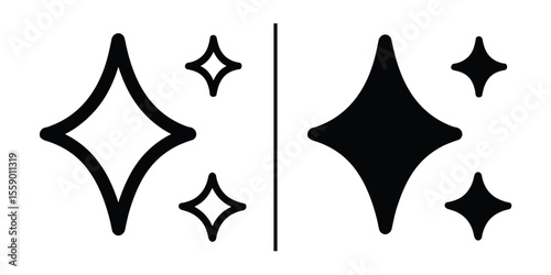 Sparkling Emblems of Radiance: A simple composition featuring radiant diamond-shaped glyphs against a sleek black and clean canvas. 