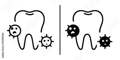 Dental Hygiene Dilemma: A side-by-side depiction of a tooth confronting various stages of decay, with microorganisms representing dental hygiene struggles and well-being. 